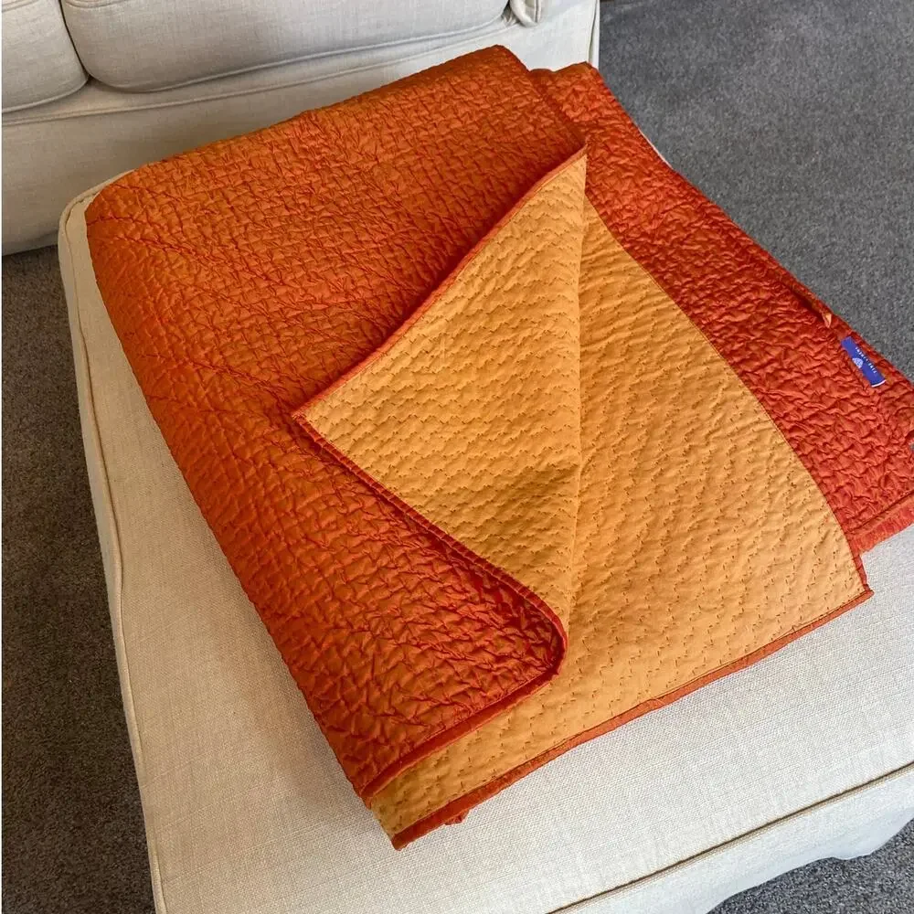 Pine Cone Hill Tangerine Orange Reversible Quilt Coverlet Full/Queen, 94 x 84